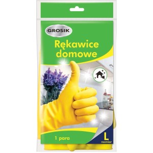 Żółte rękawice domowe, rozmiar L, do ochrony podczas sprzątania.