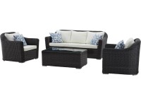 Komplet mebli wypoczynkowych NEW ORLEANS kremowy/niebieski 4-częściowy