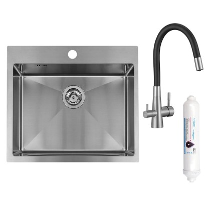 Laveo Zlewozmywak wpuszczany MALAWI 1-kom. gładki + bateria - 50 x 58 cm