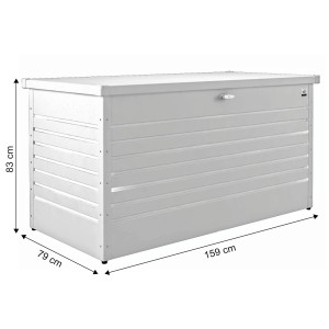 Biały pojemnik ogrodowy Biohort Freizeitbox 160 High (83x159x79cm) do przechowywania narzędzi.