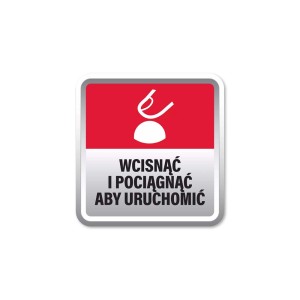 Symbol uruchamiania kosiarki: "Wcisnąć i pociągnąć, aby uruchomić".