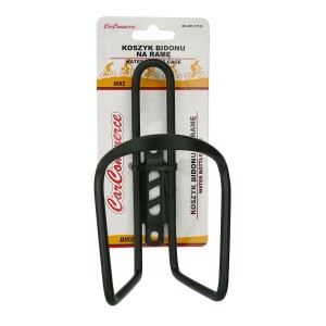 Czarny koszyk na bidon rowerowy do montażu na ramie.