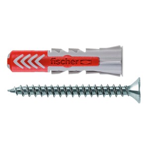 Fischer Duopower 6x30 kołek ze śrubą, czerwono-szary, do bezpiecznego mocowania w materiałach pełnych i dziurawych.