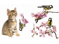 Naklejka na ścianę KOTEK I SIKORKI 45 cm x 65 cm 2 szt.