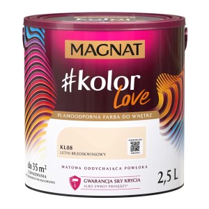Farba do wnętrz Magnat #kolor Love, Letnia Brzoskwinia, puszka 2,5L. Kolorowa farba do ścian.