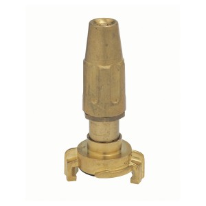 Mosiężna dysza rozpylająca do węża ogrodowego, część zestawu opryskiwaczy ogrodowych.