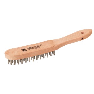 Szczotka druciana LUX ze stalowym włosiem i drewnianą rączką, 4-rzędowa, do czyszczenia drewna i metalu.