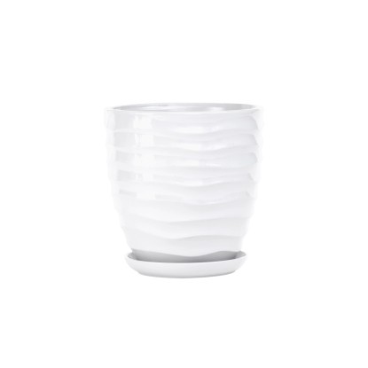 Doniczka z podstawką Duna biały połysk - 14 cm