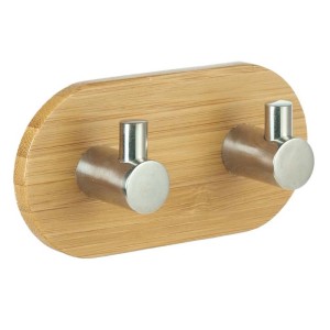 Wieszak ścienny z dwoma haczykami z bambusa i metalu.