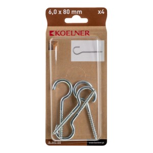 Koelner haki 6x80mm, zestaw 4 szt. Haki ścienne z wkrętem do lekkich przedmiotów.