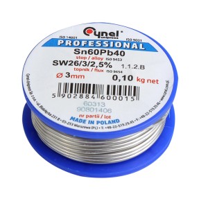 Cyna lutownicza w rolce t.b.t. do lutowania, średnica 3mm, waga 0,1kg.