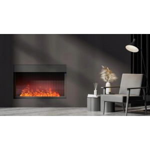 Kominek elektryczny t.b.t. w nowoczesnym salonie.