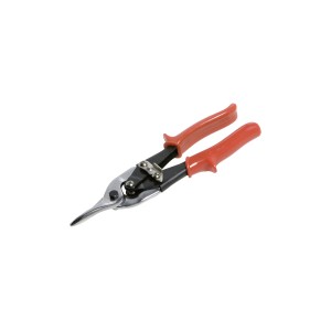 Nożyce do blachy proste z czerwonymi plastikowymi uchwytami do precyzyjnego cięcia blachy.