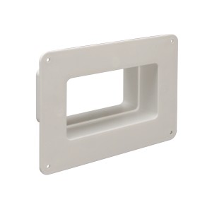 Prostokątny, beżowy łącznik kanałów do kanałów kablowych.