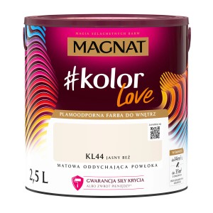 Wiadro z farbą Magnat #kolor Love, odcień KL44 Jasny Bez, 2,5L. Farba do ścian wewnętrznych.