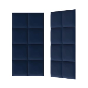 Niebieskie panele ścienne t.b.t. z kwadratowym wzorem.