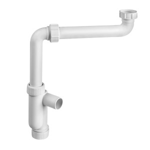 Biały plastikowy syfon do umywalki, do montażu pod umywalką.