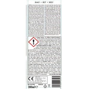 Etykieta butelki z ostrzeżeniami i składnikami dla silikonów i akryli.