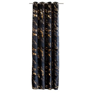 Dekoracyjna czarna zasłona ze złotym wzorem marmuru do salonu.