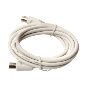Zwinięty biały kabel koncentryczny do podłączenia anteny.