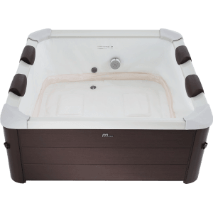 MSpa Frame Whirlpool Tribeca F-TR062W z brązowym wykończeniem i białymi zagłówkami.