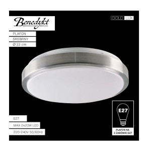 Srebrna lampa sufitowa Plafony, okrągła lampa LED do wnętrz.