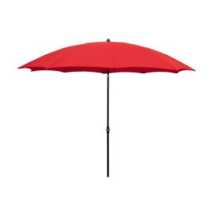 Czerwony parasol balkonowy t.b.t. na słoneczne dni na balkonie.