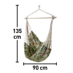 Wiszący fotel z kwiatowym wzorem, 135x90 cm, idealny do relaksu.