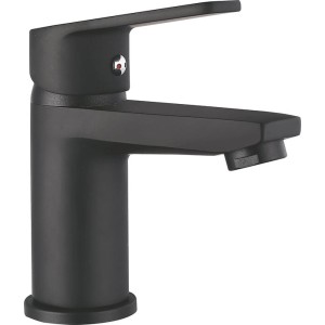 Czarna bateria umywalkowa t.b.t. do nowoczesnych łazienek.