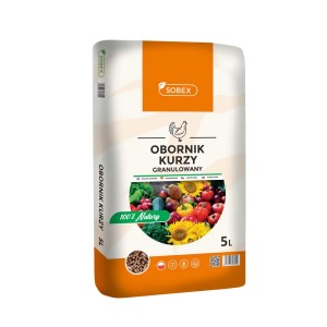 Worek granulowanego obornika kurzego 5L, organiczny nawóz ogrodowy do warzyw, owoców i roślin ozdobnych.