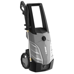 Szara myjka ciśnieniowa t.b.t. z kołami i lancą.