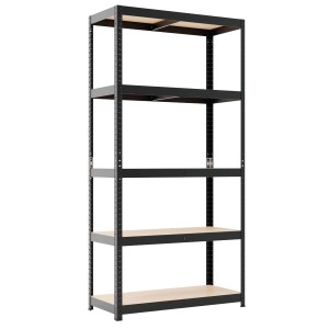 Metalkas Regał metalowy czarny 180 x 90 x 40 cm 5 półek HDF/175 kg