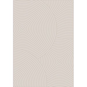 Beżowy dywan ze wzorem koncentrycznych okręgów.