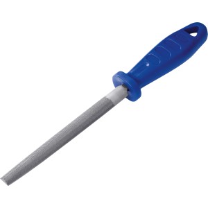 Pilnik półokrągły LUX Classic, 200 mm, średnioziarnisty, z niebieskim uchwytem z tworzywa sztucznego do obróbki metalu.