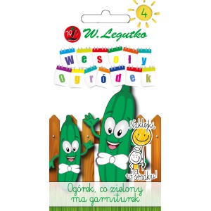 Nasiona warzyw t.b.t. z motywem ogórka i naklejkami.