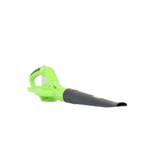 Akumulatorowa dmuchawa do liści w kolorze zielonym i szarym. Idealna do prac ogrodowych.