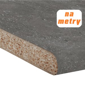 Szary parapet t.b.t. z zaokrągloną krawędzią i strukturą drewna w przekroju.