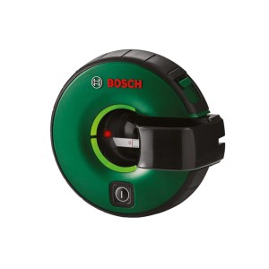 Laser liniowy Bosch Atino, zielone narzędzie pomiarowe ze zintegrowaną taśmą mierniczą.