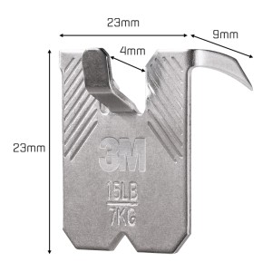 Zbliżenie srebrnego, samoprzylepnego haczyka t.b.t. z wymiarami.