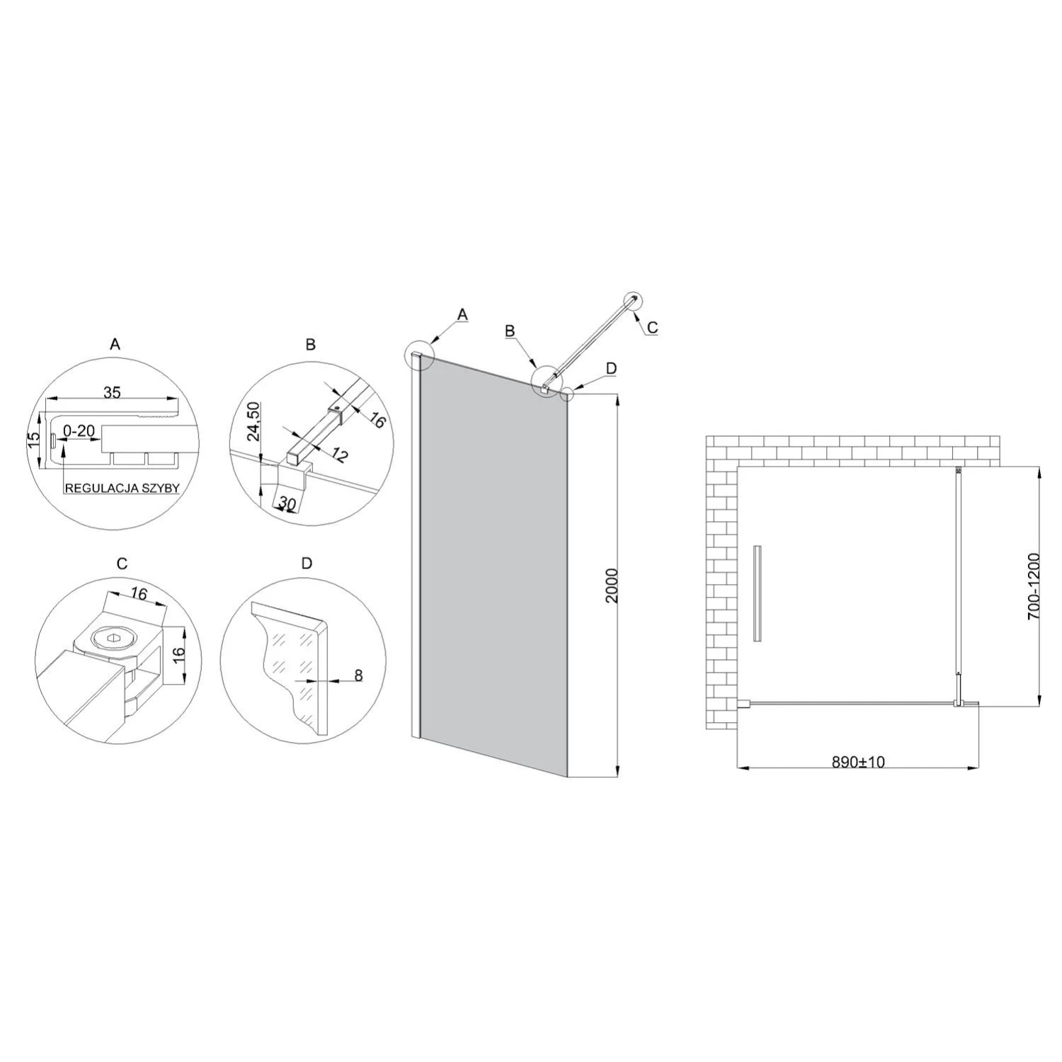 Invena Kabina prysznicowa walk-in Invena 90x200 cm_3