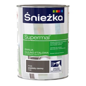 Sniezka Supermal Emalia, odcień F106, ciemnoszary, mat. Farba olejno-ftalowa do drewna i metalu.