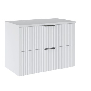 Biała szafka pod umywalkę t.b.t. z dwiema szufladami i ryflowanym frontem.