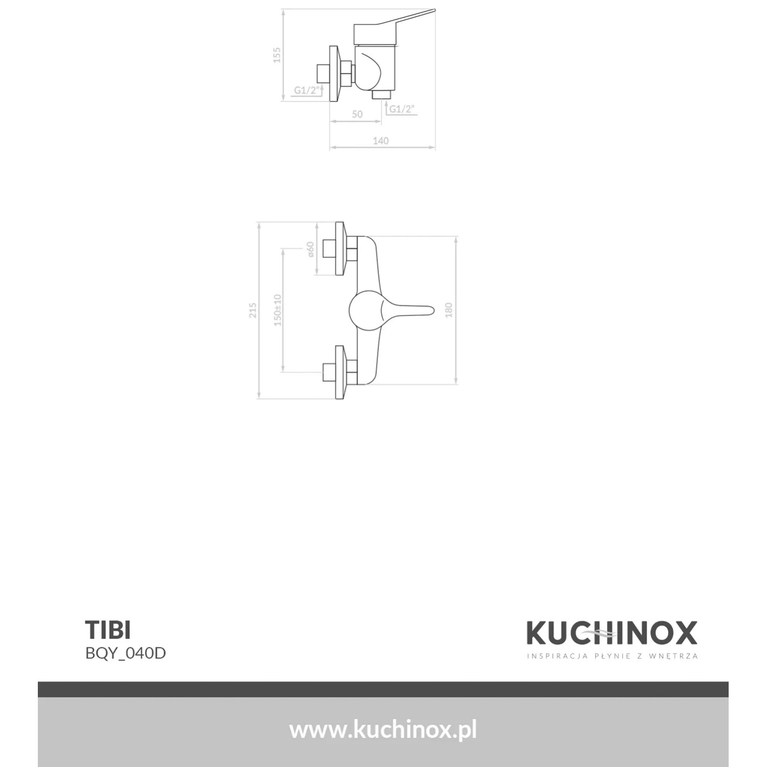 Kuchinox Bateria natryskowa ścienna bez zestawu natryskowego Tibi chrom_2