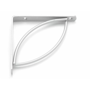 Srebrny wspornik meblowy t.b.t. do mocowania płyt meblowych.