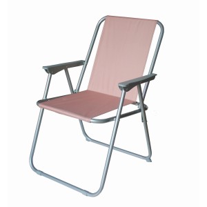 Krzesło ogrodowe t.b.t. z podłokietnikami, różowe siedzisko i srebrna rama.