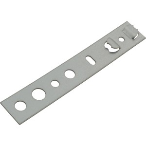 Metalowy zaczep mocujący z otworami na śruby, część kategorii okucia.