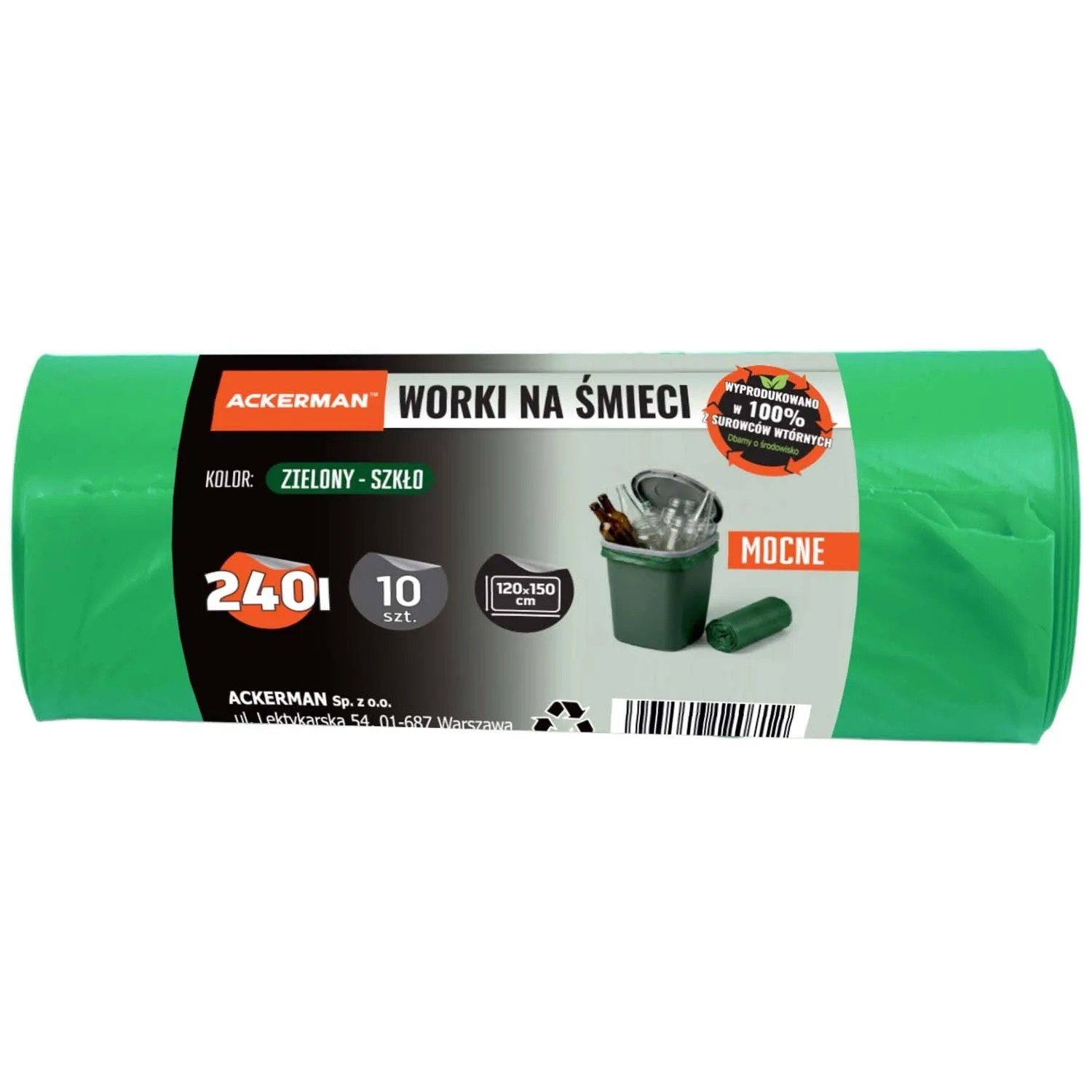 Ackerman Worki do segregacji śmieci zielone - szkło 240l 10 szt.