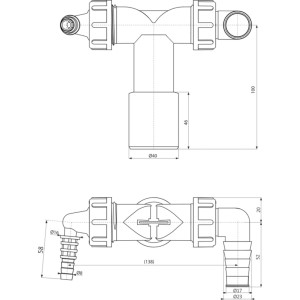 Rysunek techniczny adaptera z wymiarami.