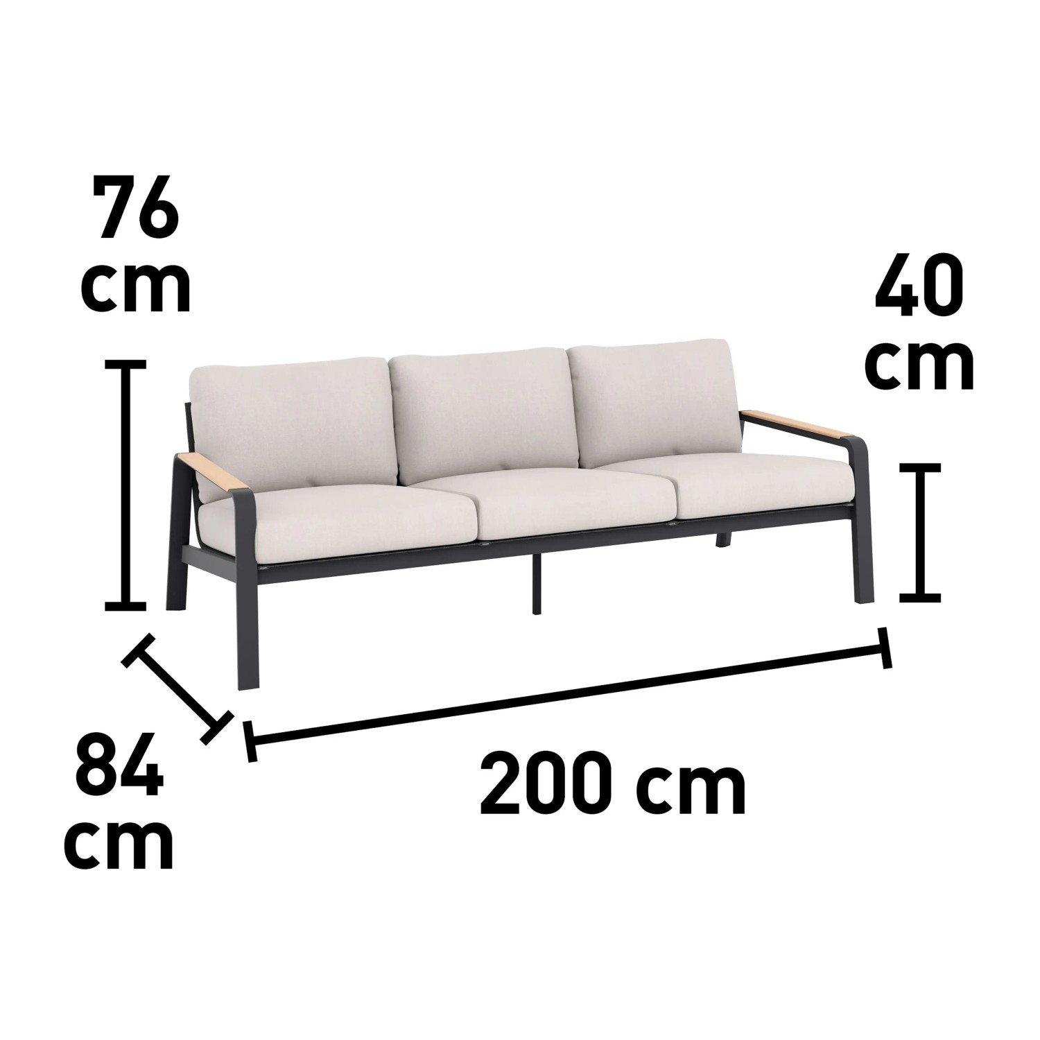 Ławka lounge Branford, szerokość 200 cm, część 4-częściowego zestawu lounge do ogrodu i na taras.