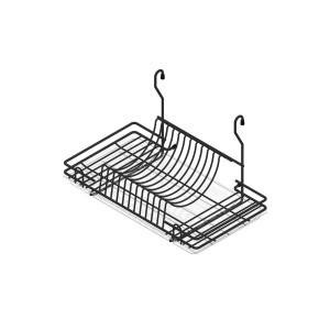 Czarny ociekacz z haczykami do systemów porządkowania w kuchni.